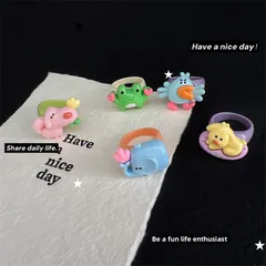 Handmade Colorful Cartoon Ring For Kids Cute Little Elephant Frog Dog Finger Ring Matching Best Friend Ring Animal Pattern Unisex