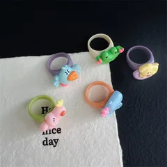Handmade Colorful Cartoon Ring For Kids Cute Little Elephant Frog Dog Finger Ring Matching Best Friend Ring Animal Pattern Unisex 2