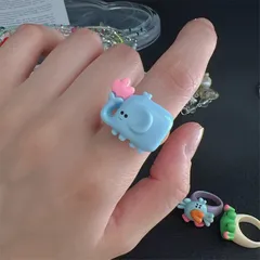 Handmade Colorful Cartoon Ring For Kids Cute Little Elephant Frog Dog Finger Ring Matching Best Friend Ring Animal Pattern Unisex 3