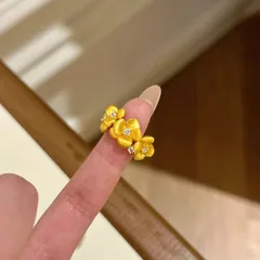 Handmade Copper Flowers Ring For Women With Zircon Inlay In Elegant Gold 3