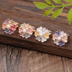 Handmade Flowers Adjustable Ring For Women In Colour Zinc Alloy