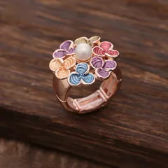 Handmade Flowers Adjustable Ring For Women In Colour Zinc Alloy 3