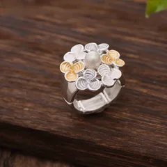Handmade Flowers Adjustable Ring For Women In Colour Zinc Alloy 4