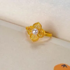 Handmade Flowers Open Ring For Women In Gold Electroplated Copper 2