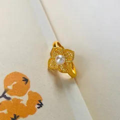 Handmade Flowers Open Ring For Women In Gold Electroplated Copper 3