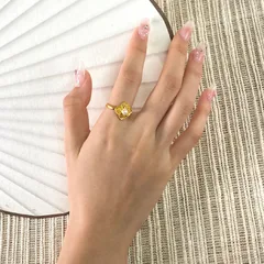 Handmade Flowers Open Ring For Women In Gold Electroplated Copper 4