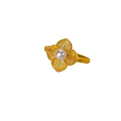 Handmade Flowers Open Ring For Women In Gold Electroplated Copper 5
