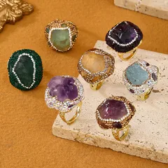 Handmade Irregular Natural Stone Ring For Adults With Golden Plated Water Plating Finish
