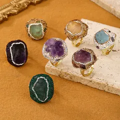 Handmade Irregular Natural Stone Ring For Adults With Golden Plated Water Plating Finish 2
