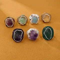 Handmade Irregular Natural Stone Ring For Adults With Golden Plated Water Plating Finish 4