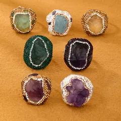Handmade Irregular Natural Stone Ring For Adults With Golden Plated Water Plating Finish 5