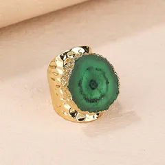 Handmade Irregular Natural Stone Ring With Crystal Inlay Featuring Golden Plated Water Plating For Adults