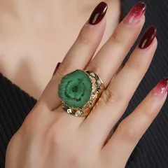 Handmade Irregular Natural Stone Ring With Crystal Inlay Featuring Golden Plated Water Plating For Adults 2