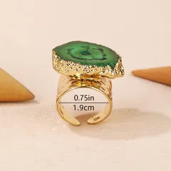 Handmade Irregular Natural Stone Ring With Crystal Inlay Featuring Golden Plated Water Plating For Adults 3
