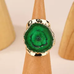 Handmade Irregular Natural Stone Ring With Crystal Inlay Featuring Golden Plated Water Plating For Adults 4