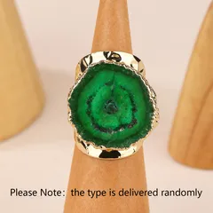 Handmade Irregular Natural Stone Ring With Crystal Inlay Featuring Golden Plated Water Plating For Adults 5