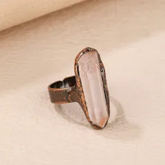 Handmade Irregular Natural Stone Ring With White Crystal Featuring Bronze Water Plating For Adults