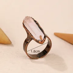 Handmade Irregular Natural Stone Ring With White Crystal Featuring Bronze Water Plating For Adults 3