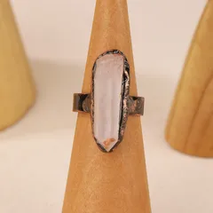 Handmade Irregular Natural Stone Ring With White Crystal Featuring Bronze Water Plating For Adults 4