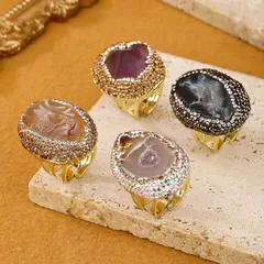 Handmade Irregular Pattern Ring For Adults With Natural Stone Agate And Bronze Water Plating