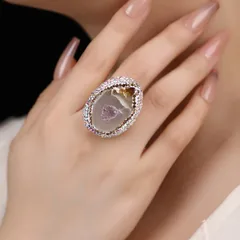 Handmade Irregular Pattern Ring For Adults With Natural Stone Agate And Bronze Water Plating 2