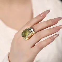 Handmade Irregular Ring For Adults With Natural Stone Turquoise, Featuring Golden Plated Water Plating 4
