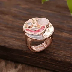 Handmade Natural Pink Moon Ring In Zinc Alloy For Unisex, Perfect For Spring Wear 4