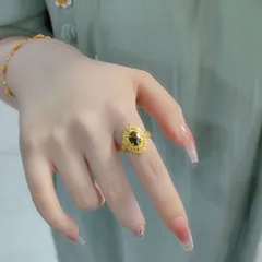 Handmade Oval Open Ring For Women In Green Copper With Electroplated Gold Plating 5