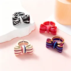 Simple Style Handmade Resin Bow Tie Open Rings For Unisex