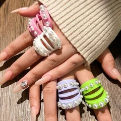 Handmade Resin Dopaamine Ring Hollow Out Design Open Style Imitation Pearl Jewelry Geometric Pattern Sporty Style Women's Ring