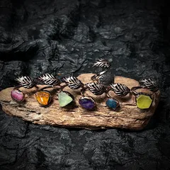 Handmade Women’s Open Ring Featuring Irregular Pattern With Natural Stone And Bronze Water Plating 5