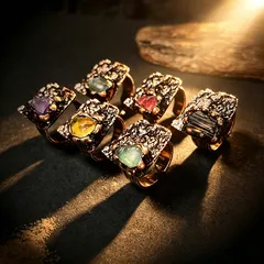 Handmade Women’s Open Ring Featuring Irregular Pattern With Water Plating And Bronze Plating On Natural Stone