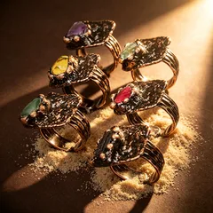 Handmade Women’s Open Ring Featuring Irregular Pattern With Water Plating And Bronze Plating On Natural Stone 2