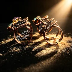 Handmade Women’s Open Ring Featuring Irregular Pattern With Water Plating And Bronze Plating On Natural Stone 3