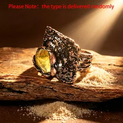Handmade Women’s Open Ring Featuring Irregular Pattern With Water Plating And Bronze Plating On Natural Stone 5