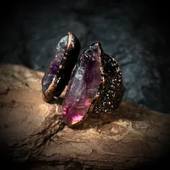 Handmade Women’s Ring Featuring Irregular Pattern With February Birthstone Amethyst, Natural Stone, And Bronze Water Plating