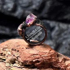 Handmade Women’s Ring Featuring Irregular Pattern With February Birthstone Amethyst, Natural Stone, And Bronze Water Plating 2