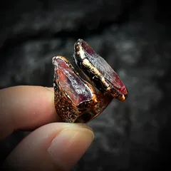 Handmade Women’s Ring Featuring Irregular Pattern With February Birthstone Amethyst, Natural Stone, And Bronze Water Plating 3