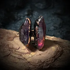 Handmade Women’s Ring Featuring Irregular Pattern With February Birthstone Amethyst, Natural Stone, And Bronze Water Plating 5