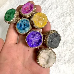 Handmade Women’s Ring Featuring Irregular Pattern With Natural Stone And Rhinestones In Golden Plated Water Plating 2