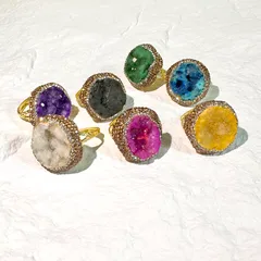 Handmade Women’s Ring Featuring Irregular Pattern With Natural Stone And Rhinestones In Golden Plated Water Plating 3