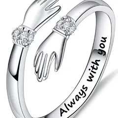 Hands Embrace Diamond-encrusted Silver Ring Women's Creative Love Embrace Opening Adjustable Ring Heart-warming Gift