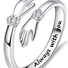 Hands Embrace Diamond-encrusted Silver Ring Women's  Creative Love Embrace Opening Adjustable Ring Heart-warming Gift 2