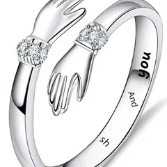 Hands Embrace Diamond-encrusted Silver Ring Women's  Creative Love Embrace Opening Adjustable Ring Heart-warming Gift 3