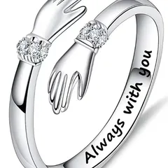 Hands Embrace Diamond-encrusted Silver Ring Women's  Creative Love Embrace Opening Adjustable Ring Heart-warming Gift 5