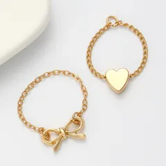Heart Bowknot Chain Ring Set Alloy Ring Chain Style Women's Jewelry Accessories Valentine's Day Gift 2