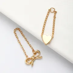 Heart Bowknot Chain Ring Set Alloy Ring Chain Style Women's Jewelry Accessories Valentine's Day Gift 3