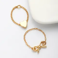 Heart Bowknot Chain Ring Set Alloy Ring Chain Style Women's Jewelry Accessories Valentine's Day Gift 4