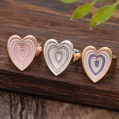 Heart Shape Adjustable Ring For Women In Natural Pink Zinc Alloy With Simple Style Featuring Enamel Craftsmanship