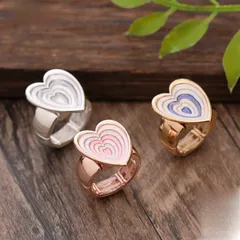 Heart Shape Adjustable Ring For Women In Natural Pink Zinc Alloy With Simple Style Featuring Enamel Craftsmanship 2